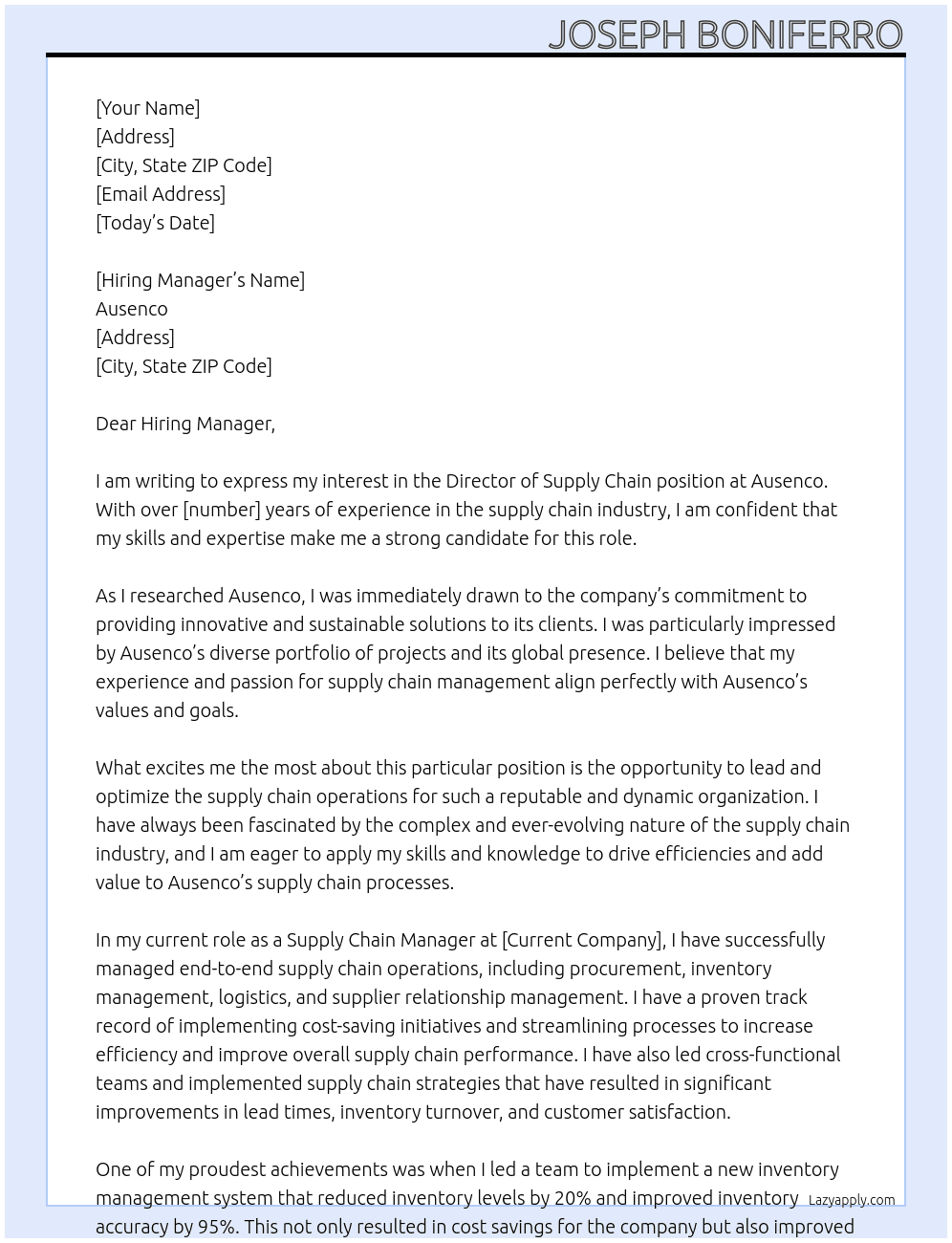 Director - Supply Chain At Ausenco Cover Letter