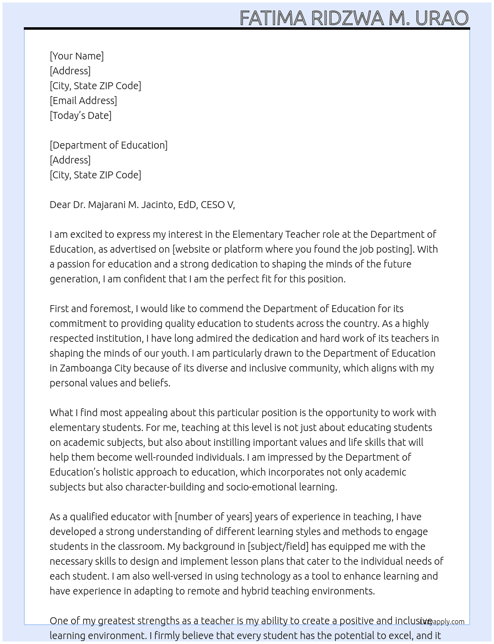 Cover letter for elementary - LazyApply