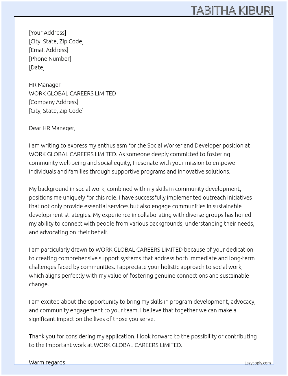 Cover letter for social worker and developer - LazyApply