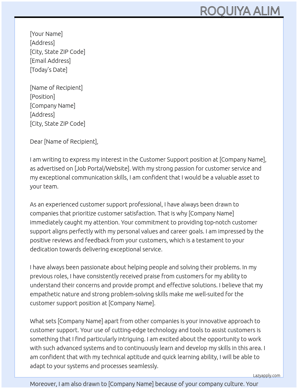 customer support  At careersdatabase Cover Letter