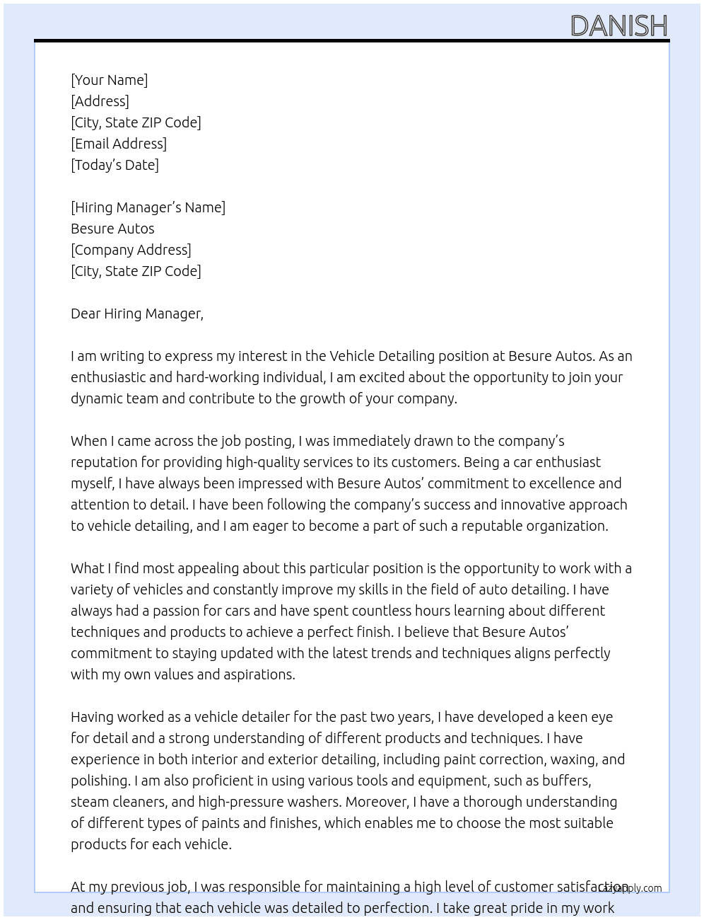 Cover letter for vehicle detailing - LazyApply