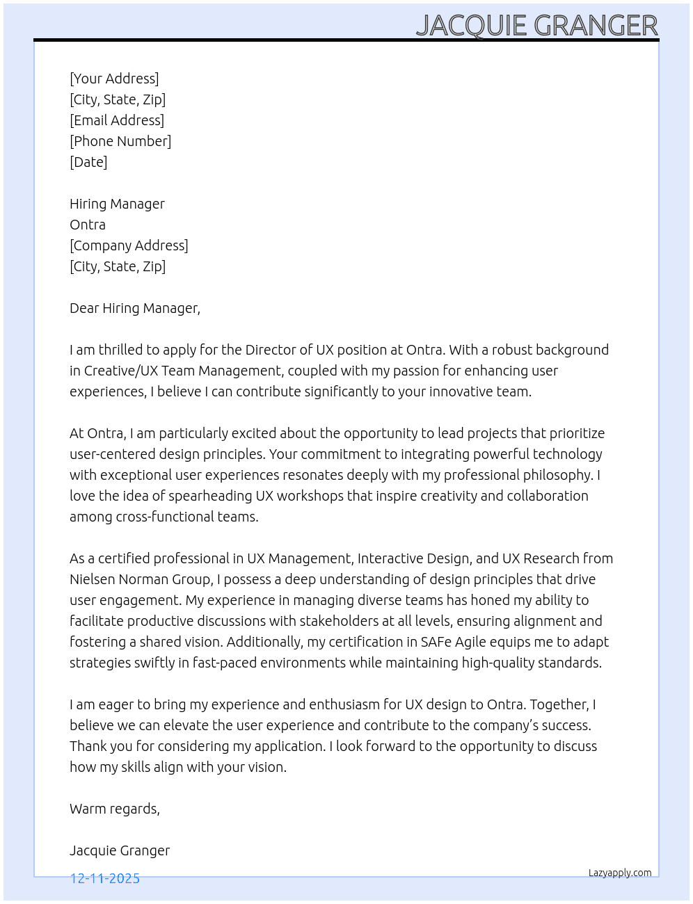 Cover letter for director of ux - LazyApply