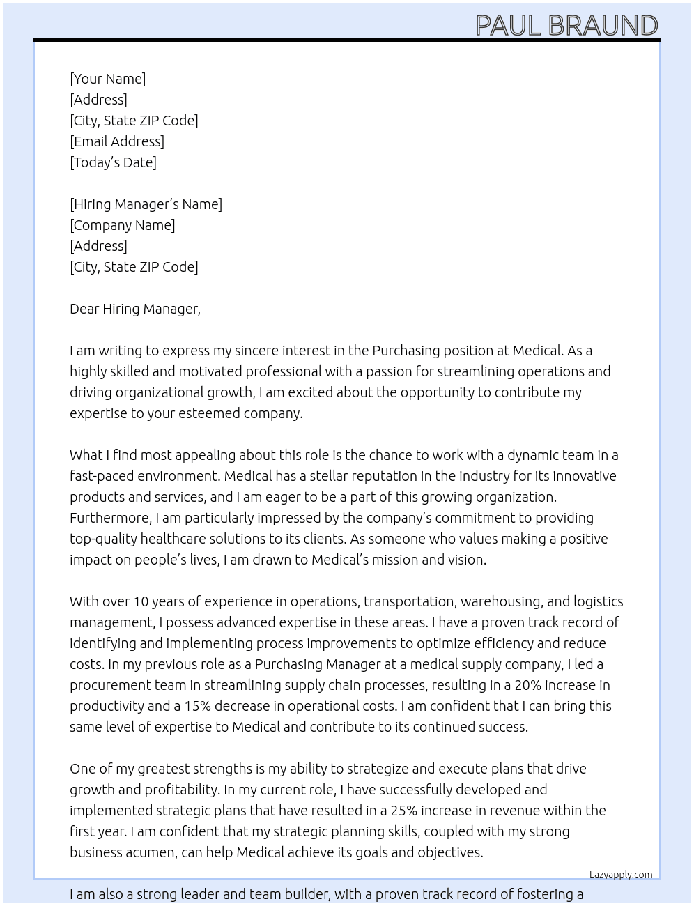 Purchasing At Medical Cover Letter