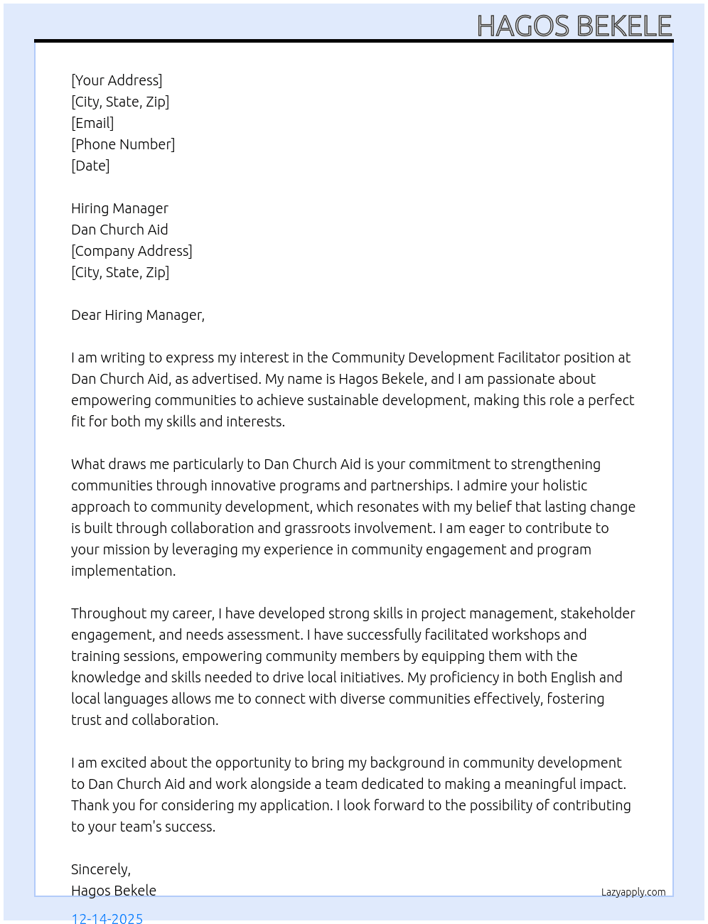 Cover letter for community development facilitator - LazyApply