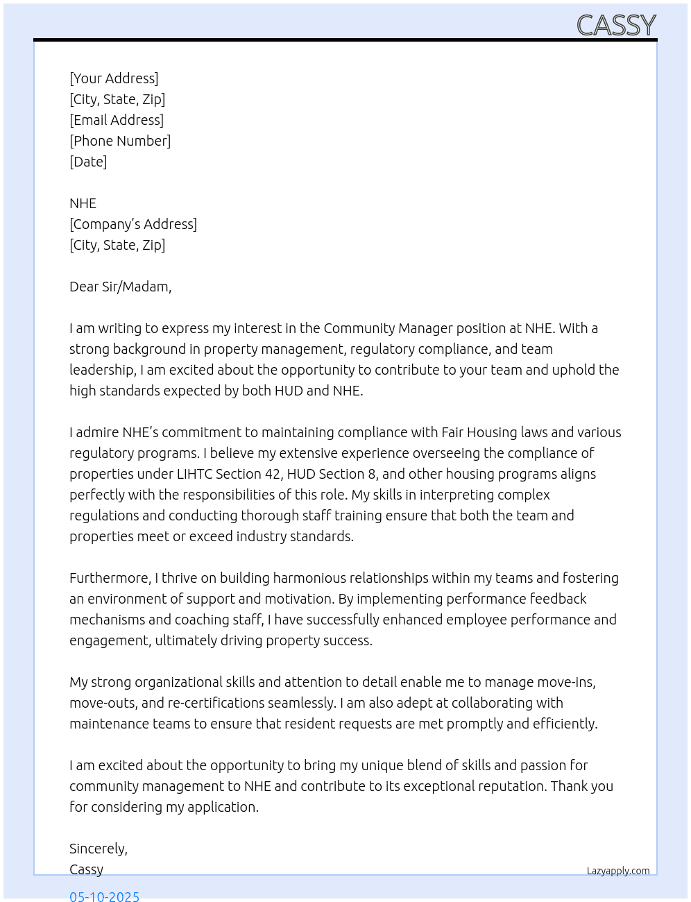 Community Manager At NHE Cover Letter