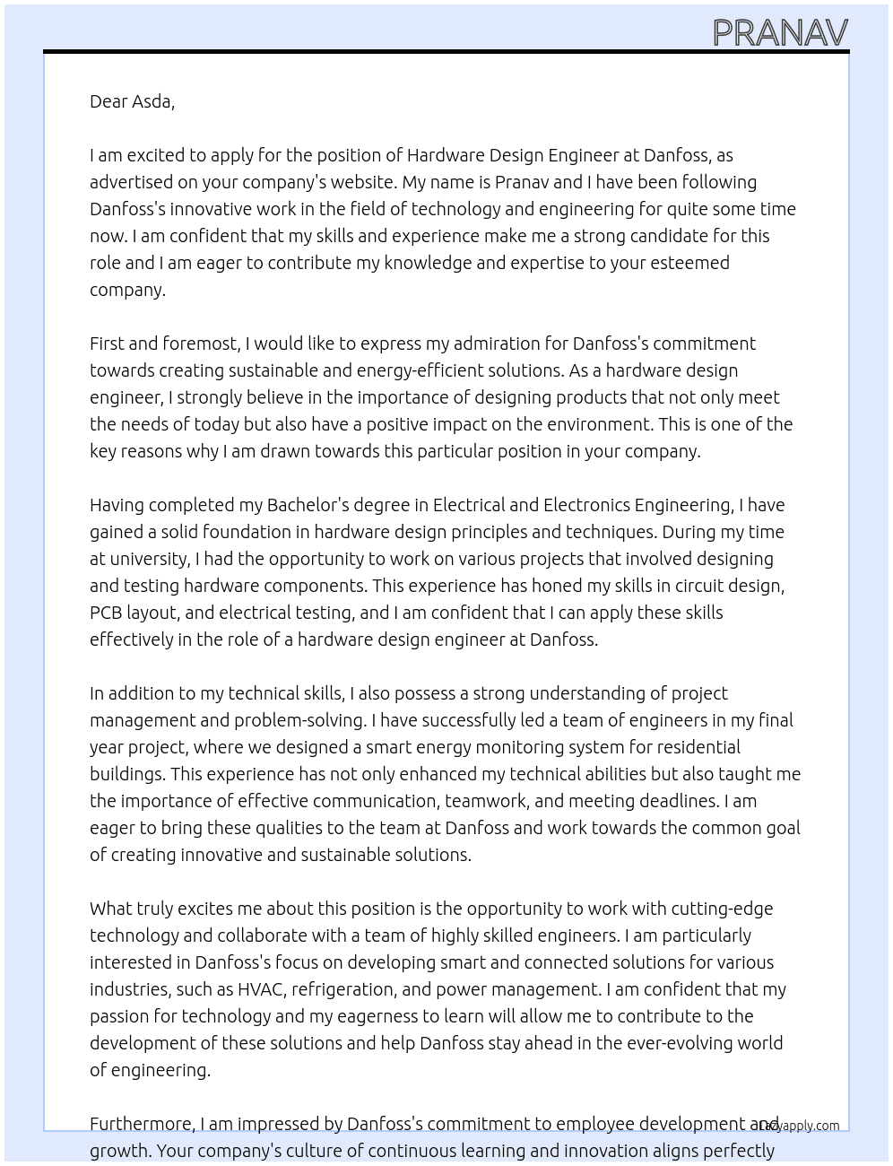 Cover letter for hardware design engineer - LazyApply