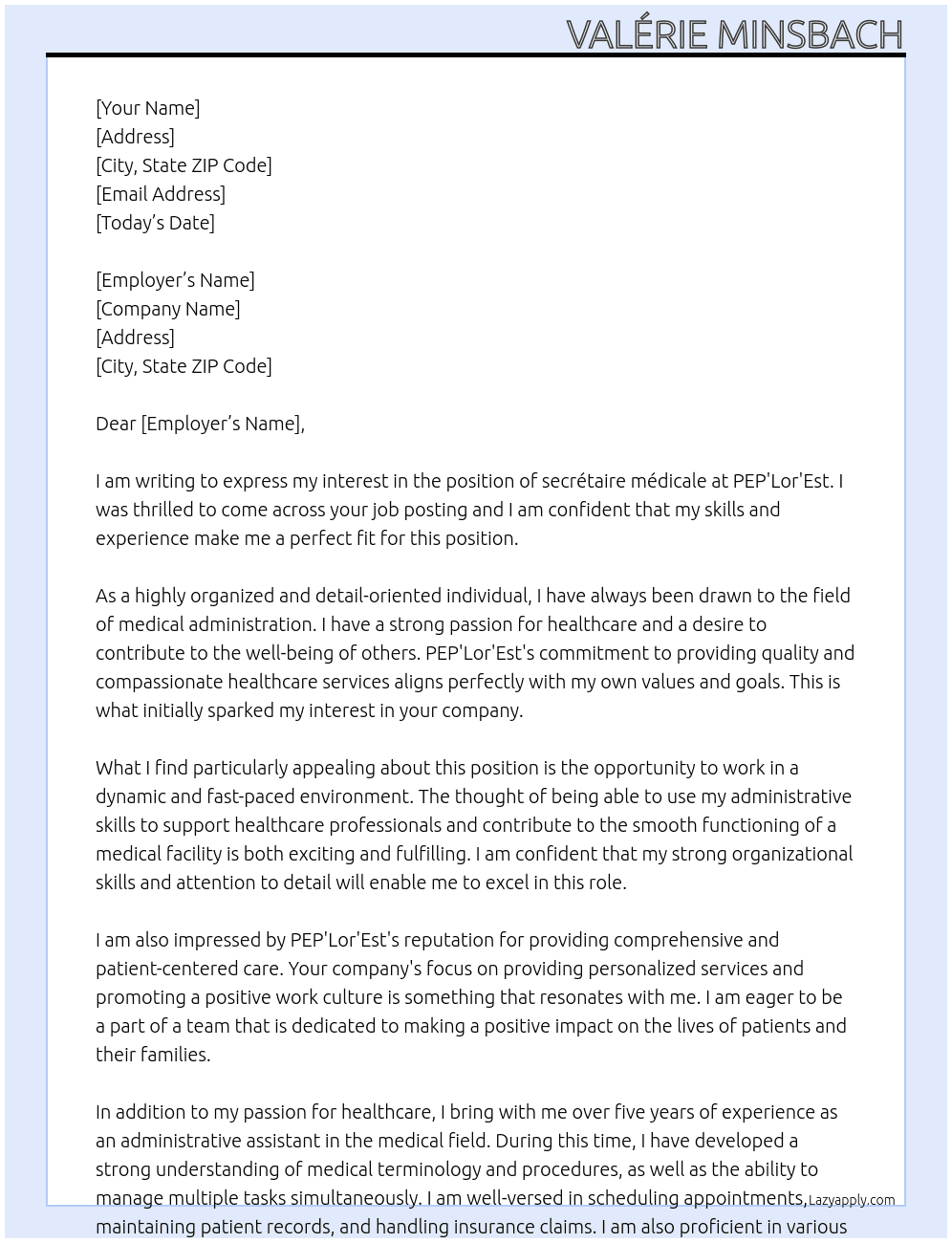 secrétaire médicale At PEP'Lor'Est Cover Letter
