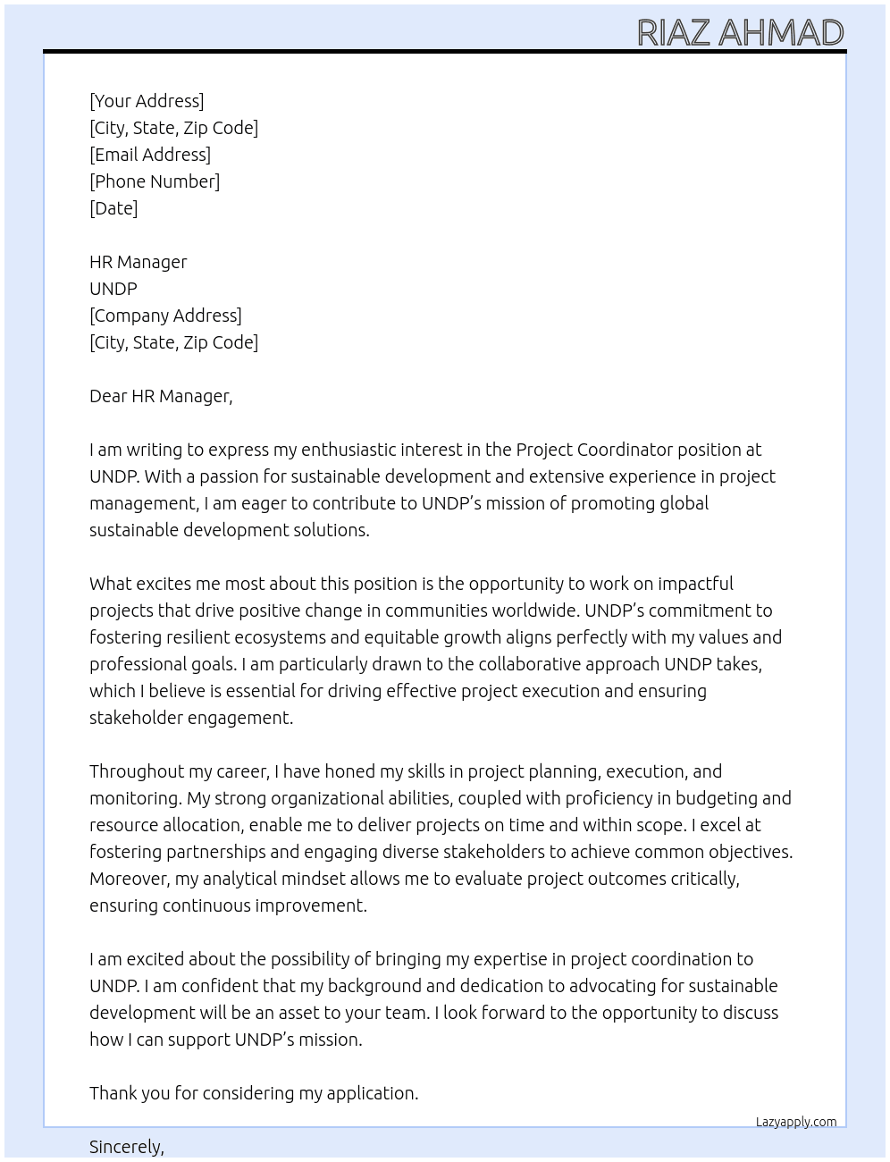 Cover letter for project coordinator - LazyApply