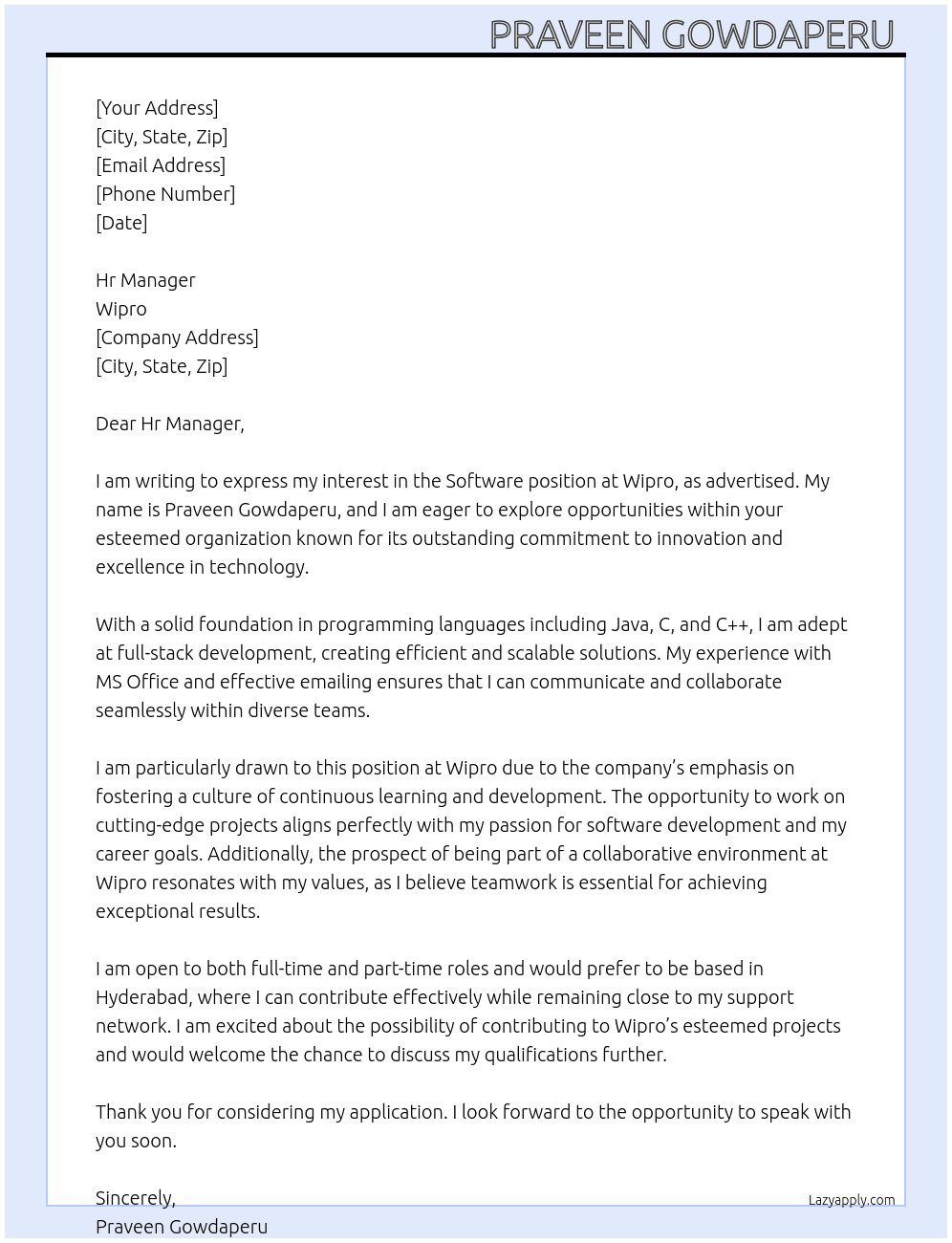 Cover letter for software job - LazyApply
