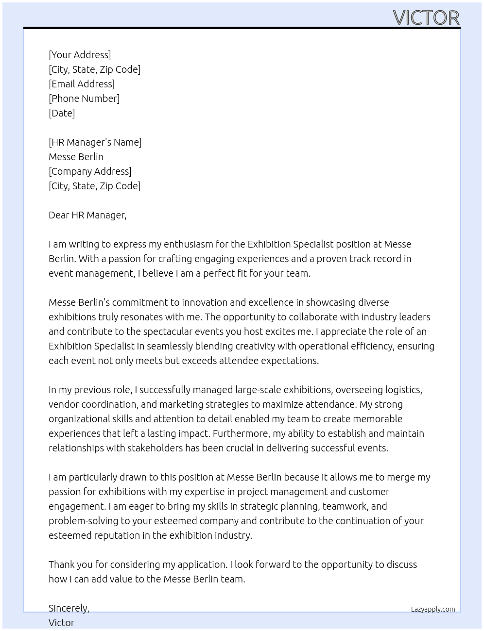 Cover letter for exhibition specialist - LazyApply