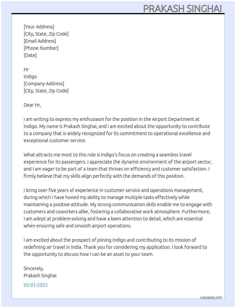 Cover letter for airport department - LazyApply