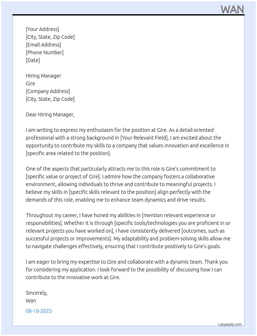 Wan At Gire Cover Letter