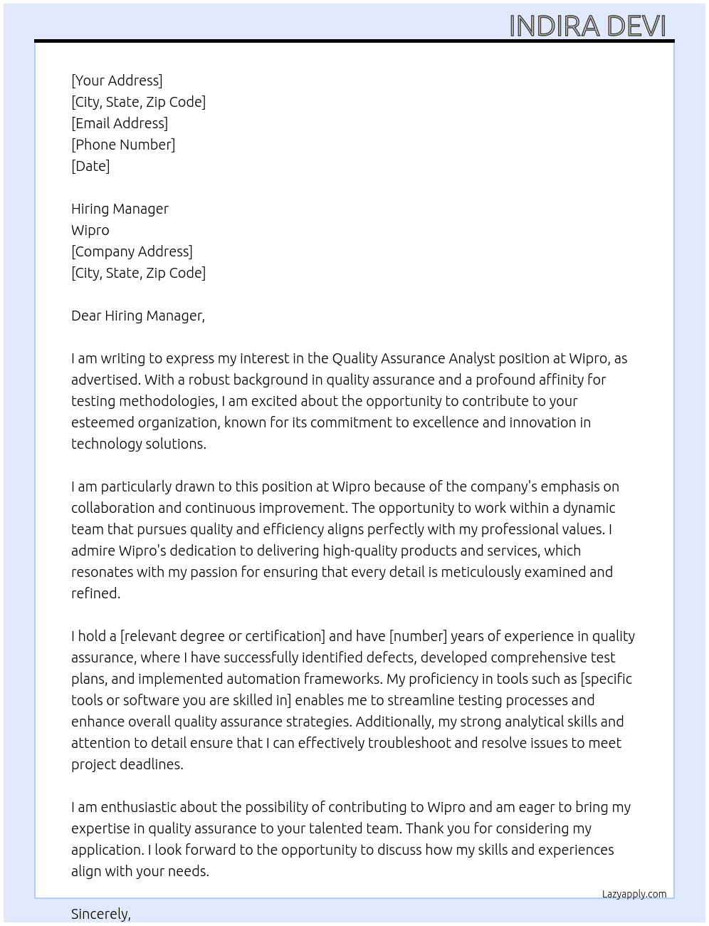 Cover letter for quality assurance analyst - LazyApply