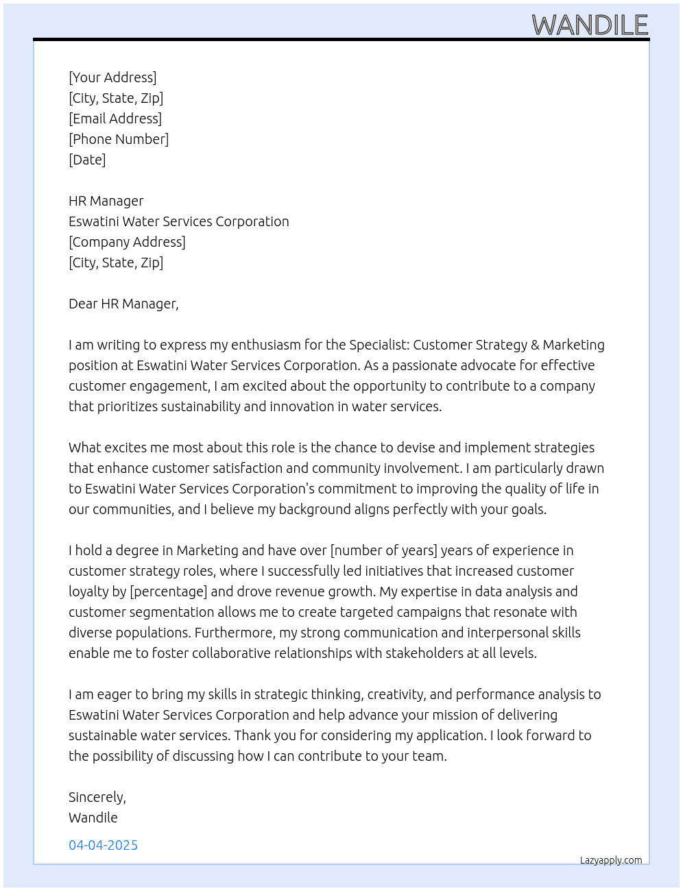 Cover letter for specialist: customer strategy & marketing” - LazyApply