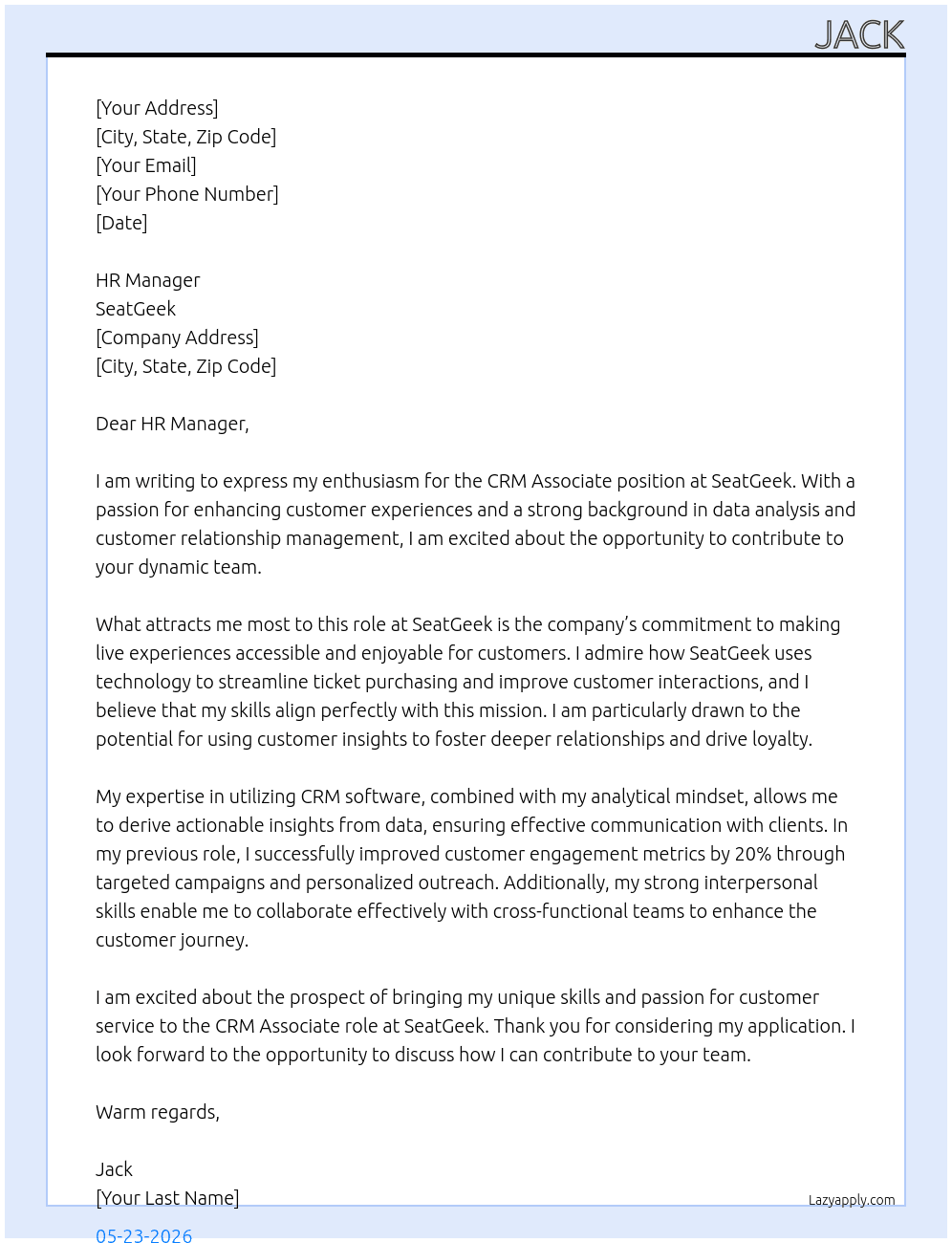 Cover letter for crm associate - LazyApply