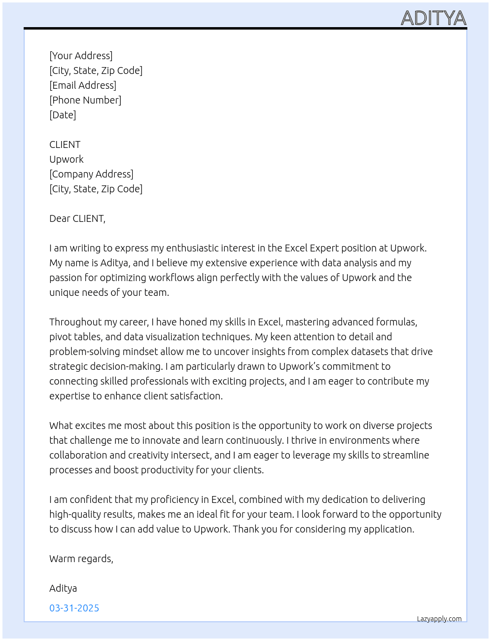 Cover letter for excel expert - LazyApply