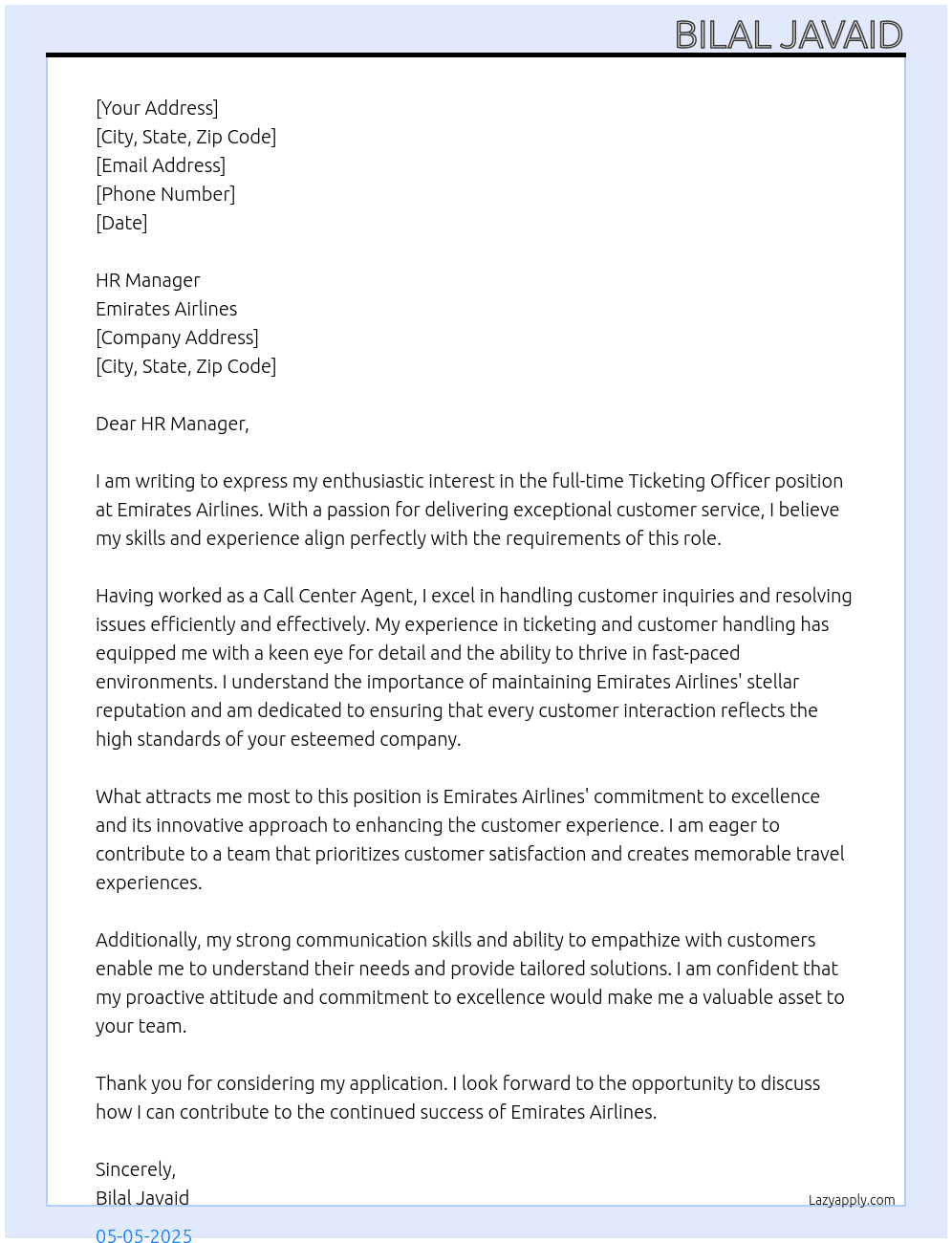 Cover letter for ticketing officer, customer services, call center agent - LazyApply