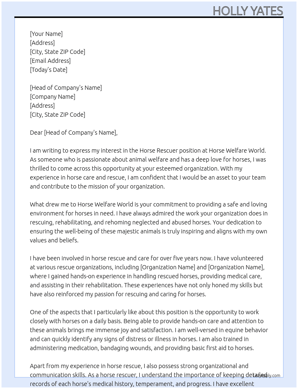 Cover letter for horse rescuer - LazyApply