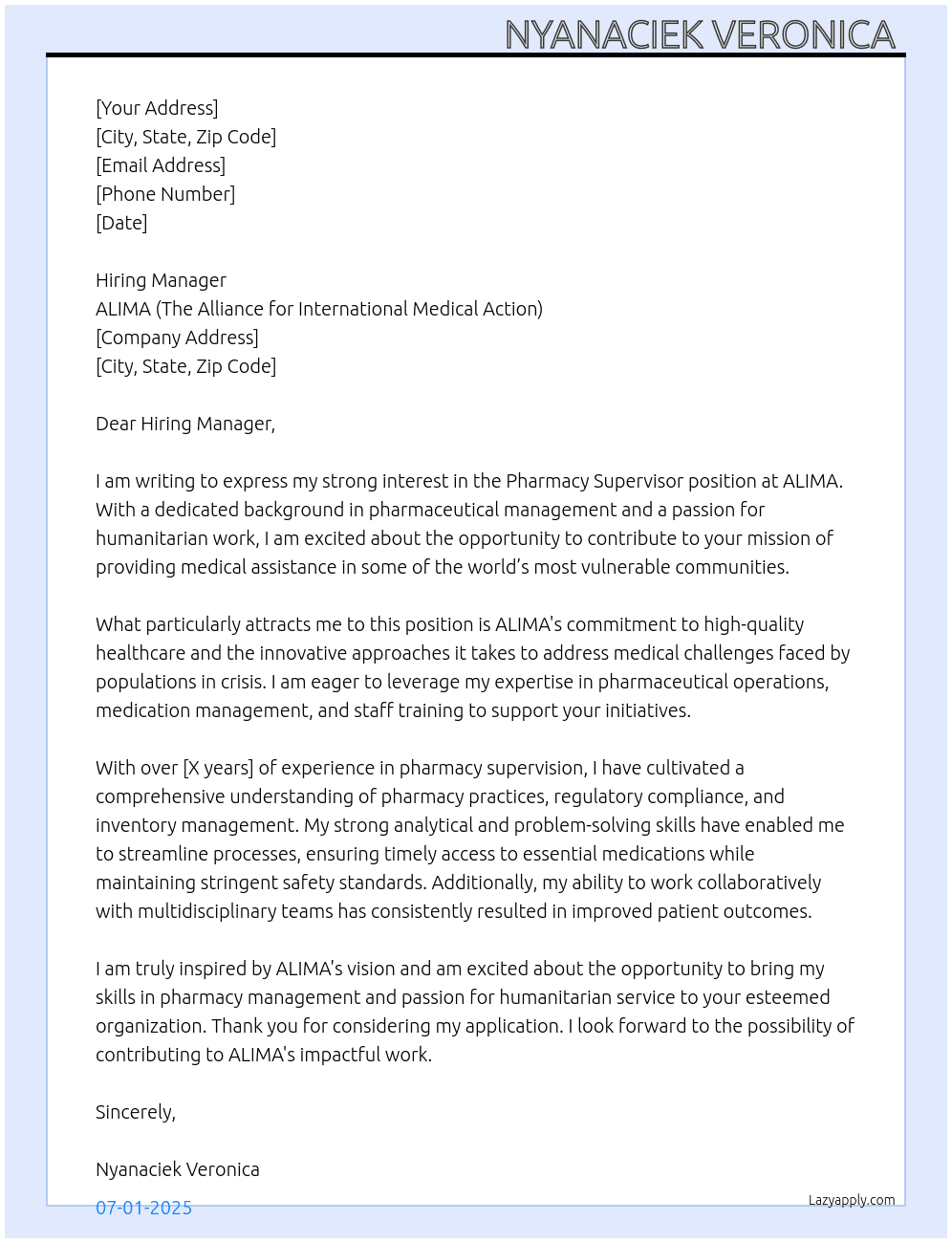 Cover letter for pharmacy supervisor _aweil - LazyApply