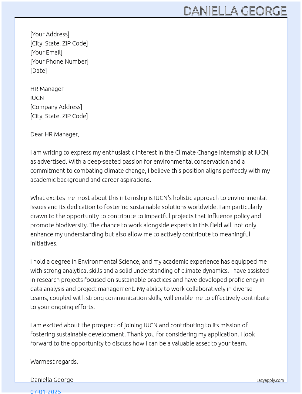 Climate Change internship At IUCN Cover Letter