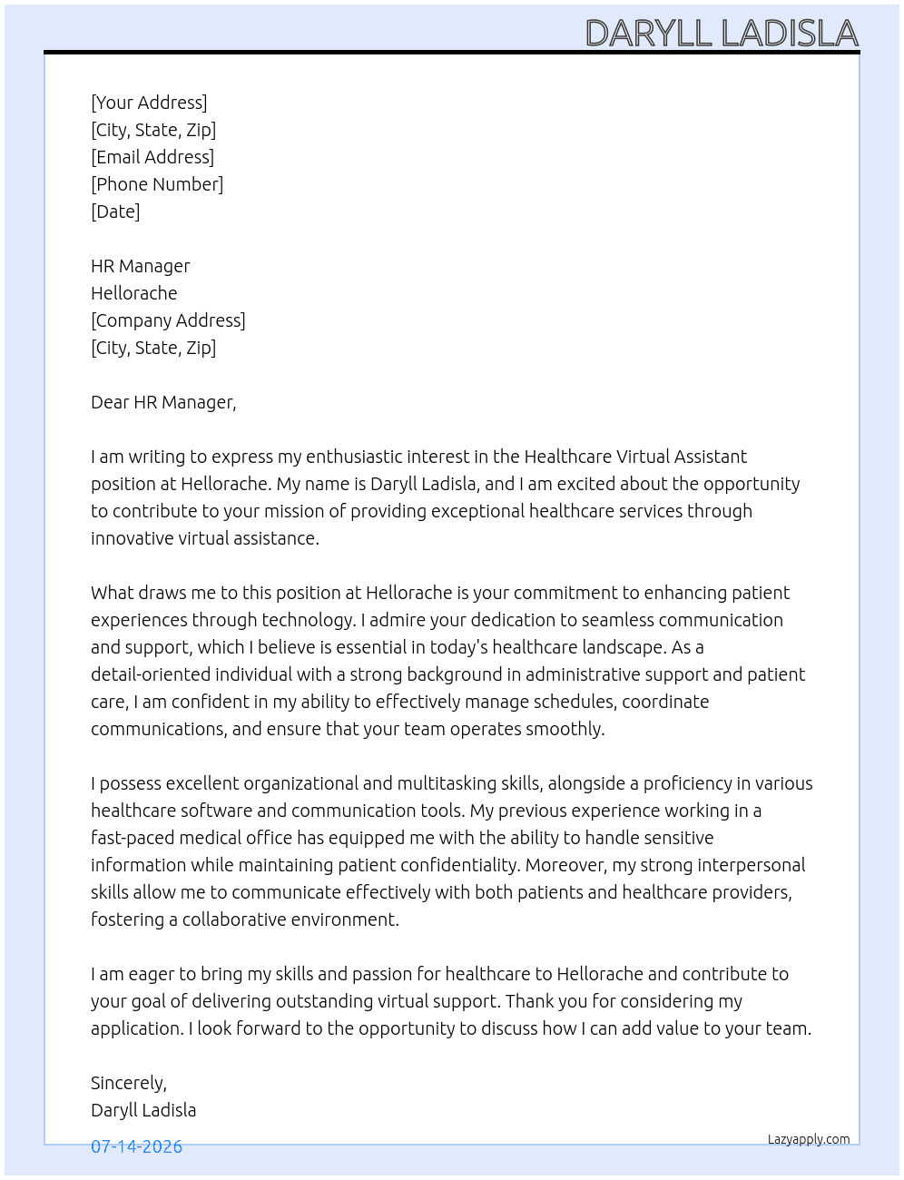 healthcare virtual assistant At Hellorache Cover Letter