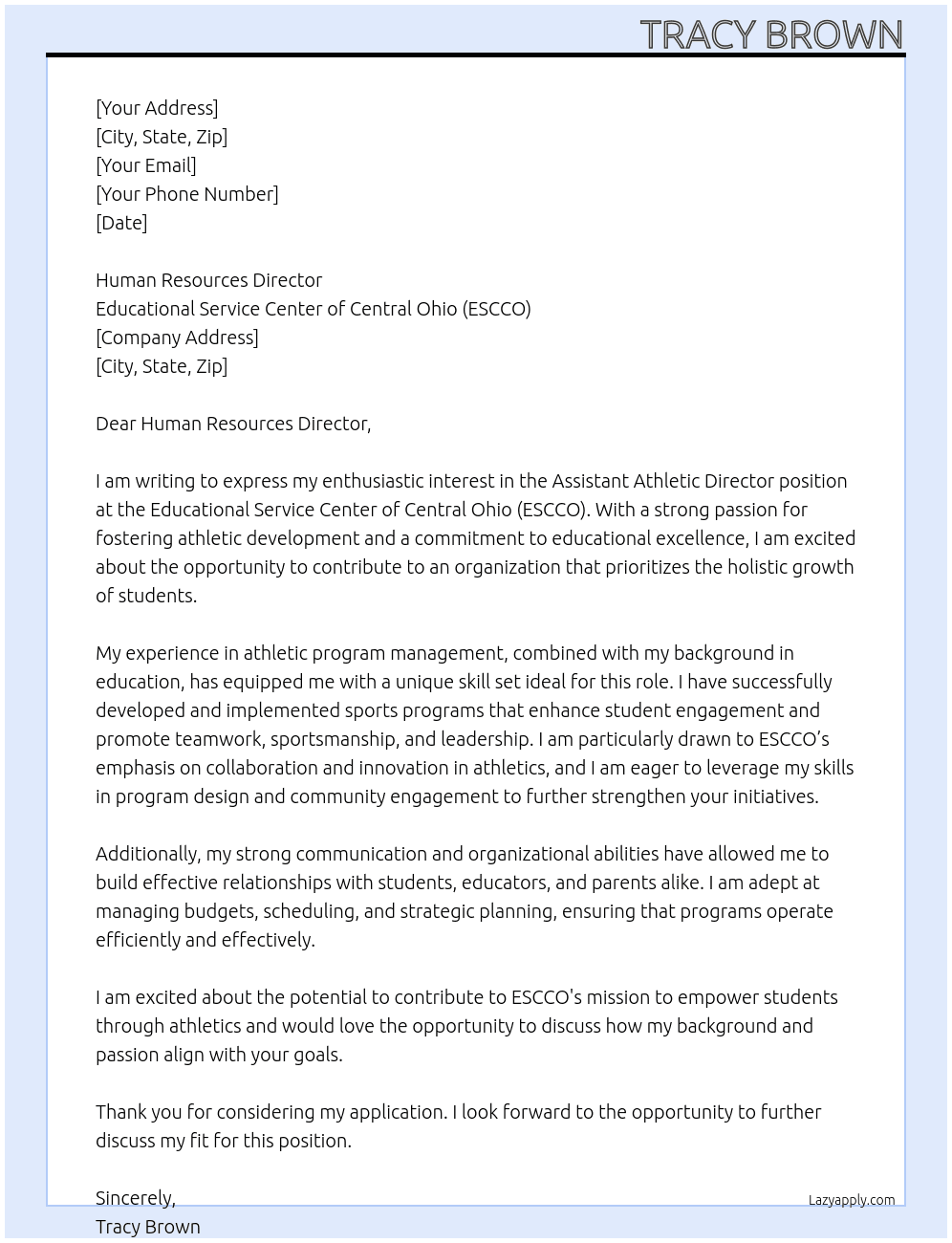 Cover letter for assistant athletic director - LazyApply