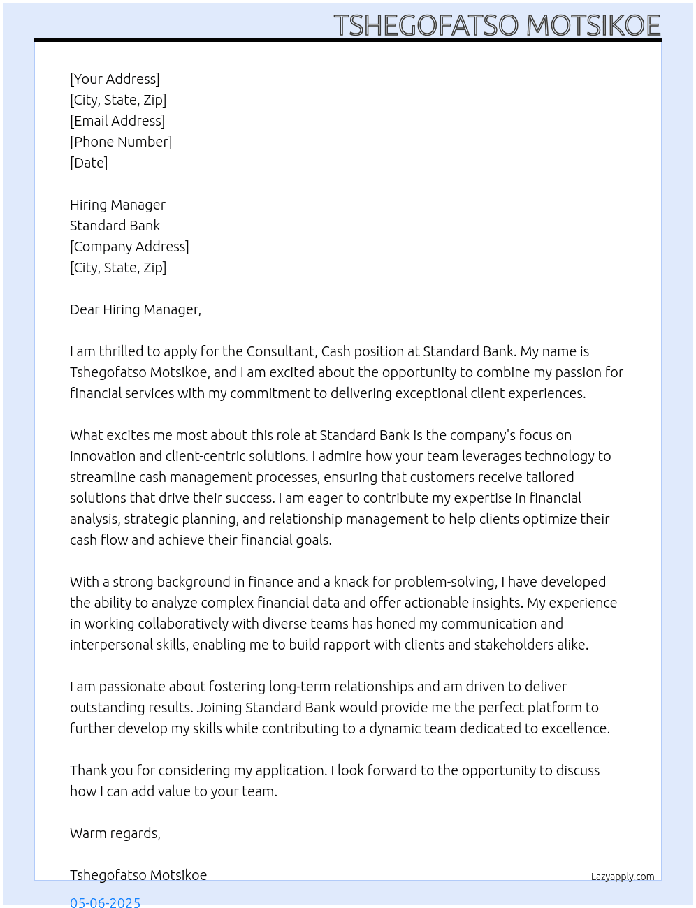 Cover letter for consultant cash - LazyApply