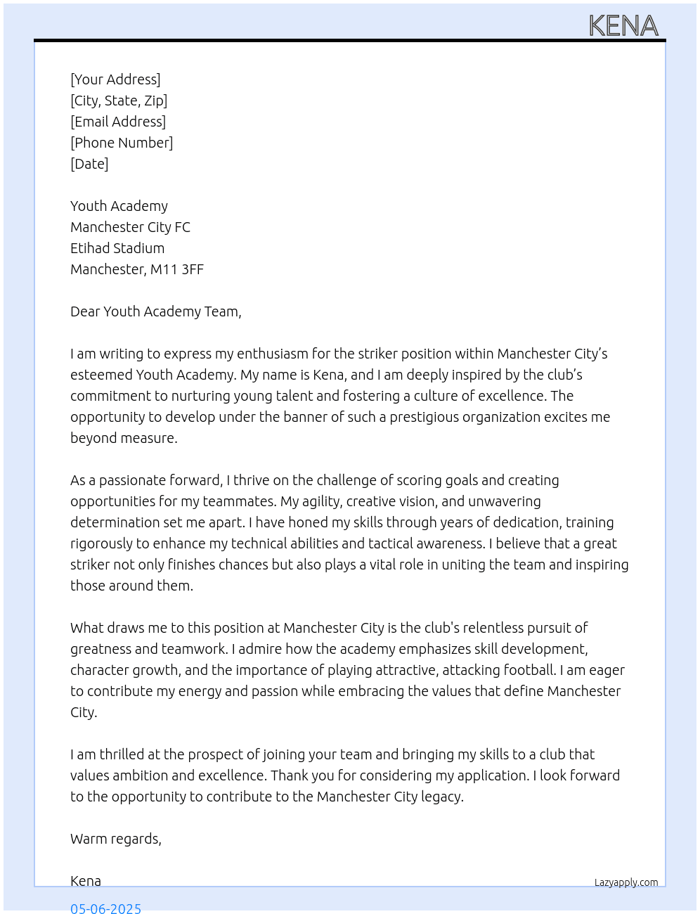 striker At man city Cover Letter