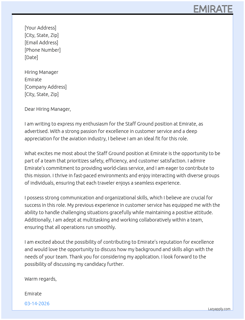 Staff ground At Emirate Cover Letter