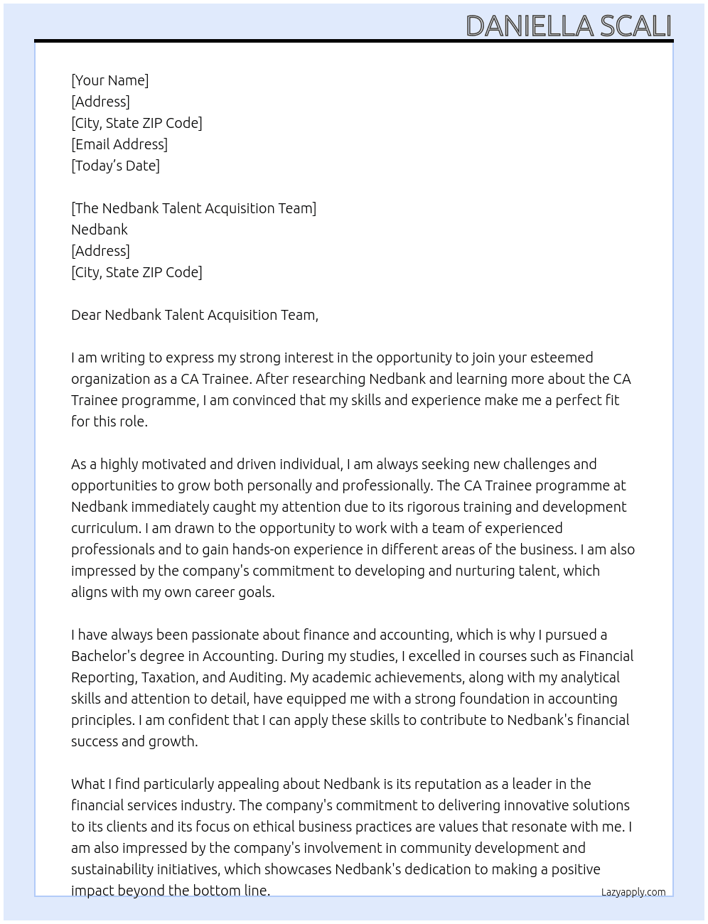 Cover letter for ca trainee programme - LazyApply