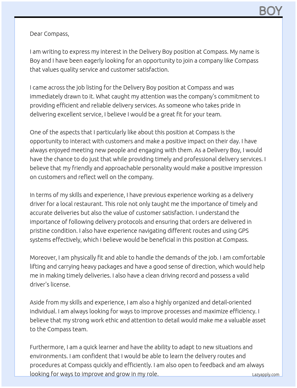 Cover letter for dilevery boy - LazyApply