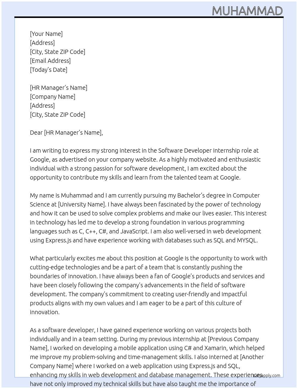 Cover letter for software devolper - LazyApply