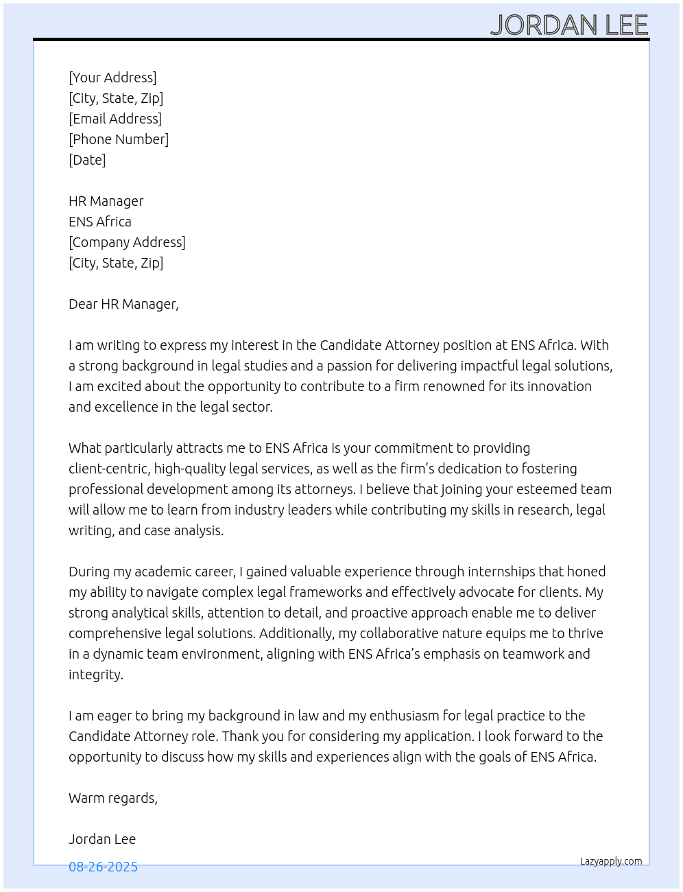 Candidate Attorney At ENS Africa Cover Letter