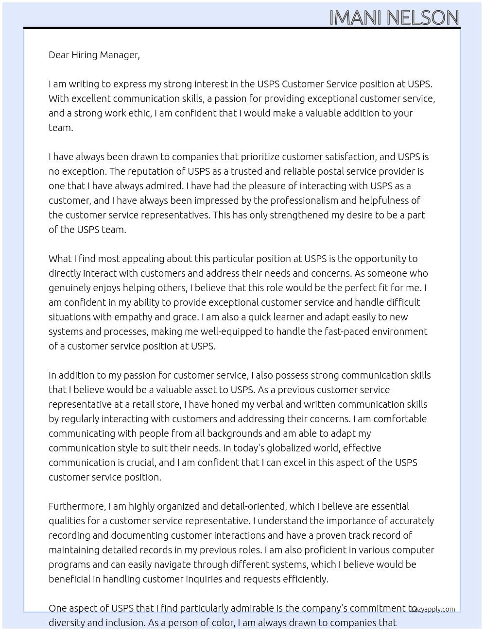Usps customer service  At Usps Cover Letter