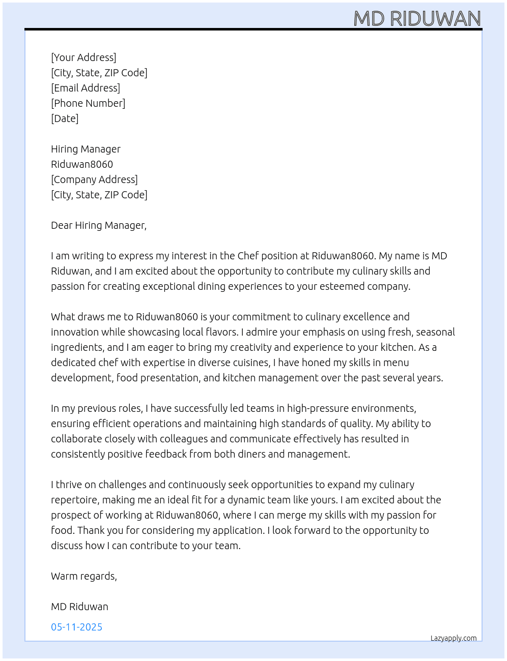 Chef  At riduwan8060 Cover Letter
