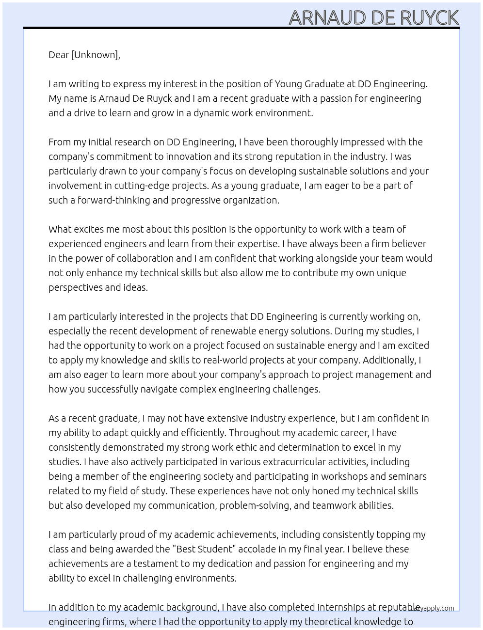 Cover letter for young graduate - LazyApply