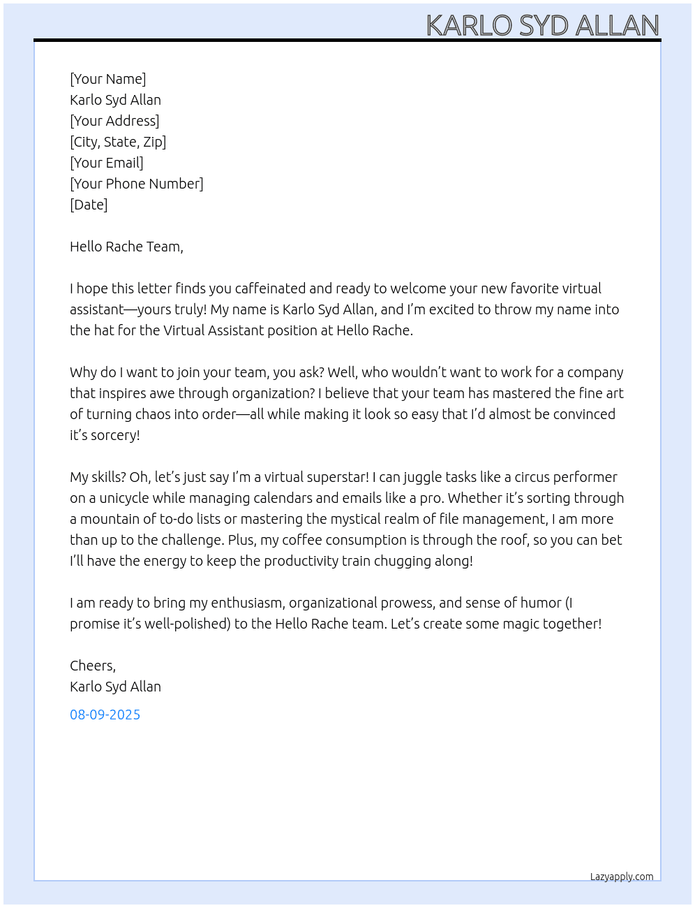 Cover letter for virtual assisstant - LazyApply