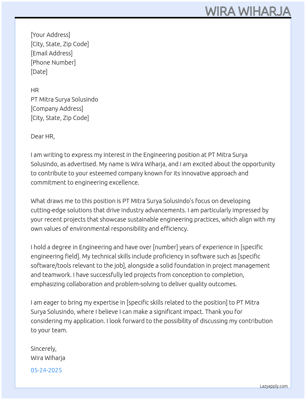 Cover letter for engginering - LazyApply