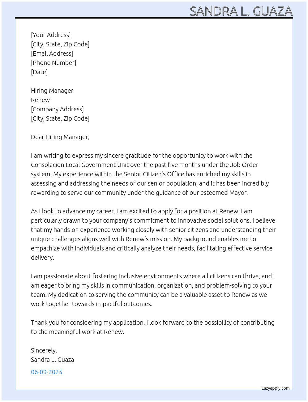 Renew At Renew Cover Letter