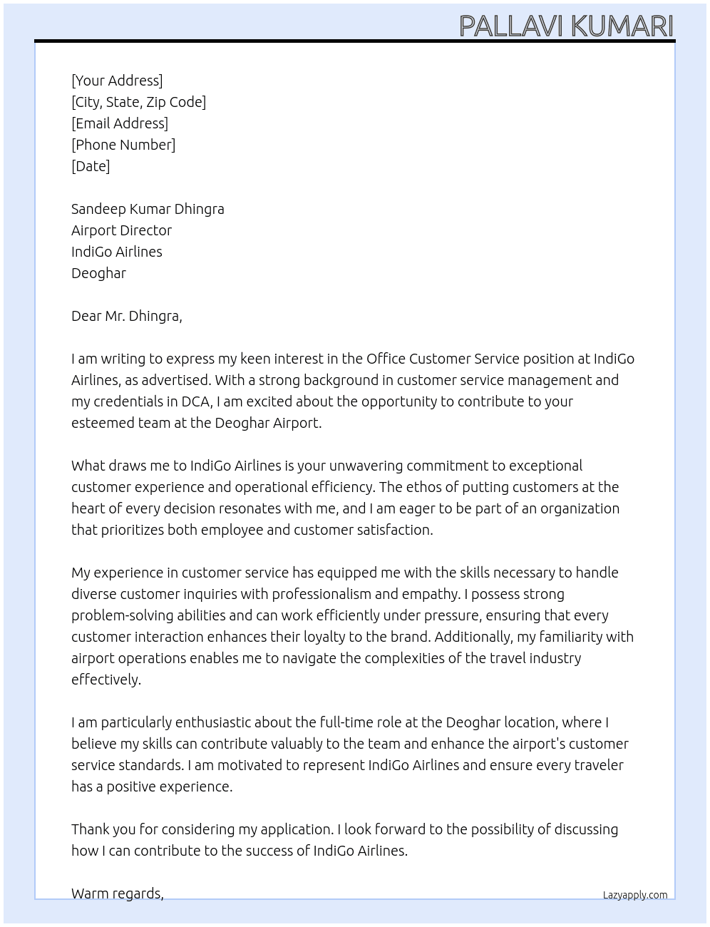 Cover letter for office costomer service - LazyApply