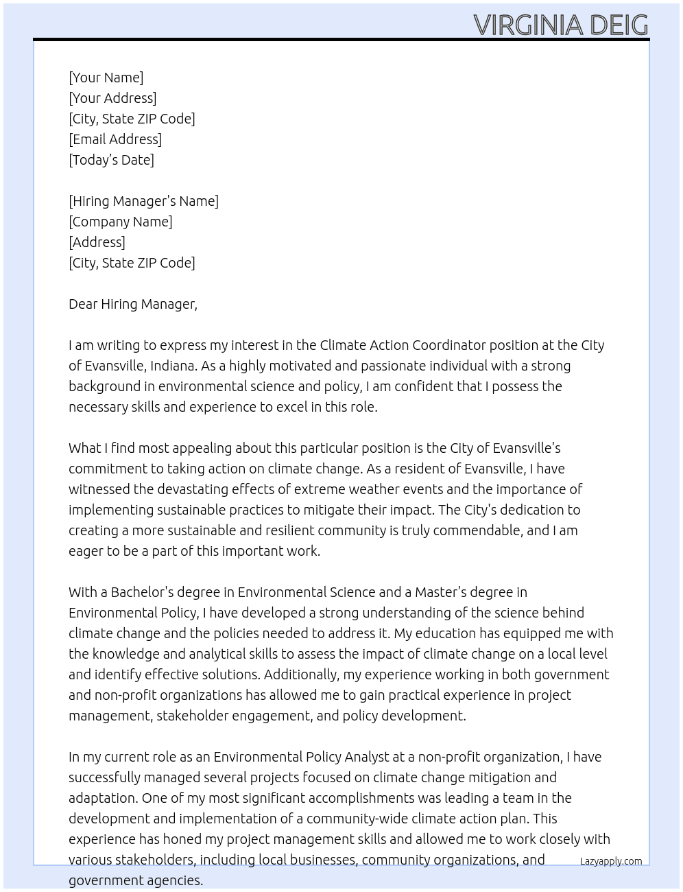 Cover letter for climate action coordinator - LazyApply