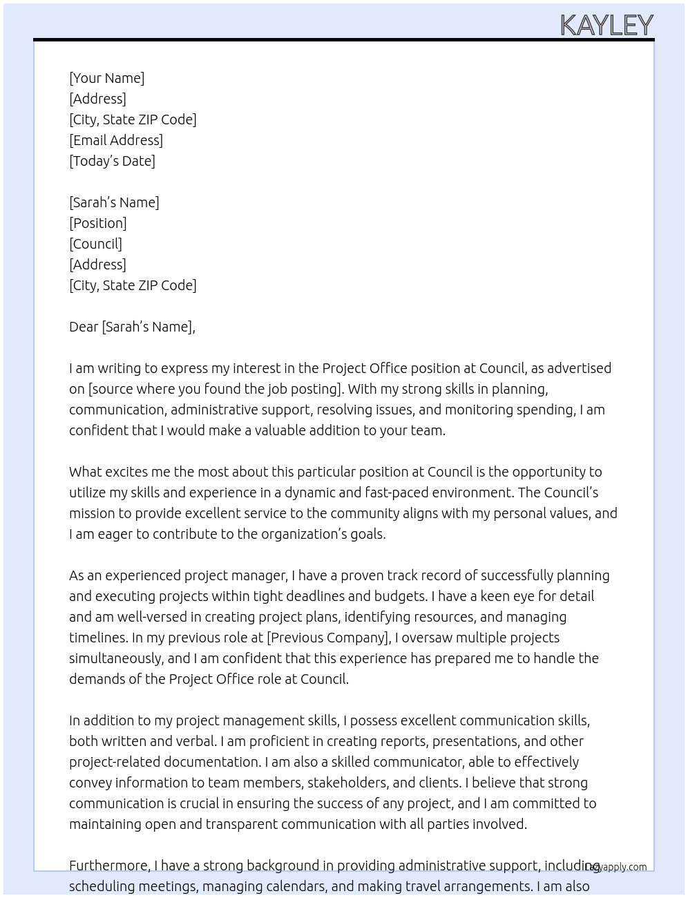 Project Office  At Council  Cover Letter