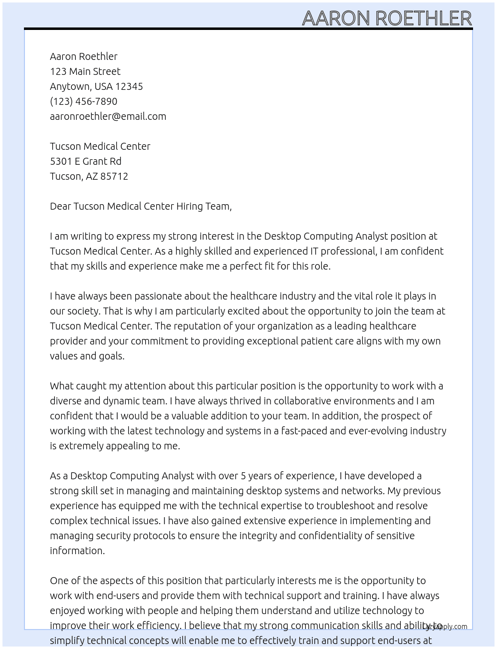 Cover letter for desktop computing analyst - LazyApply