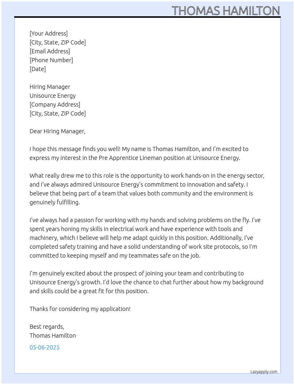 Cover letter for pre apprentice lineman - LazyApply
