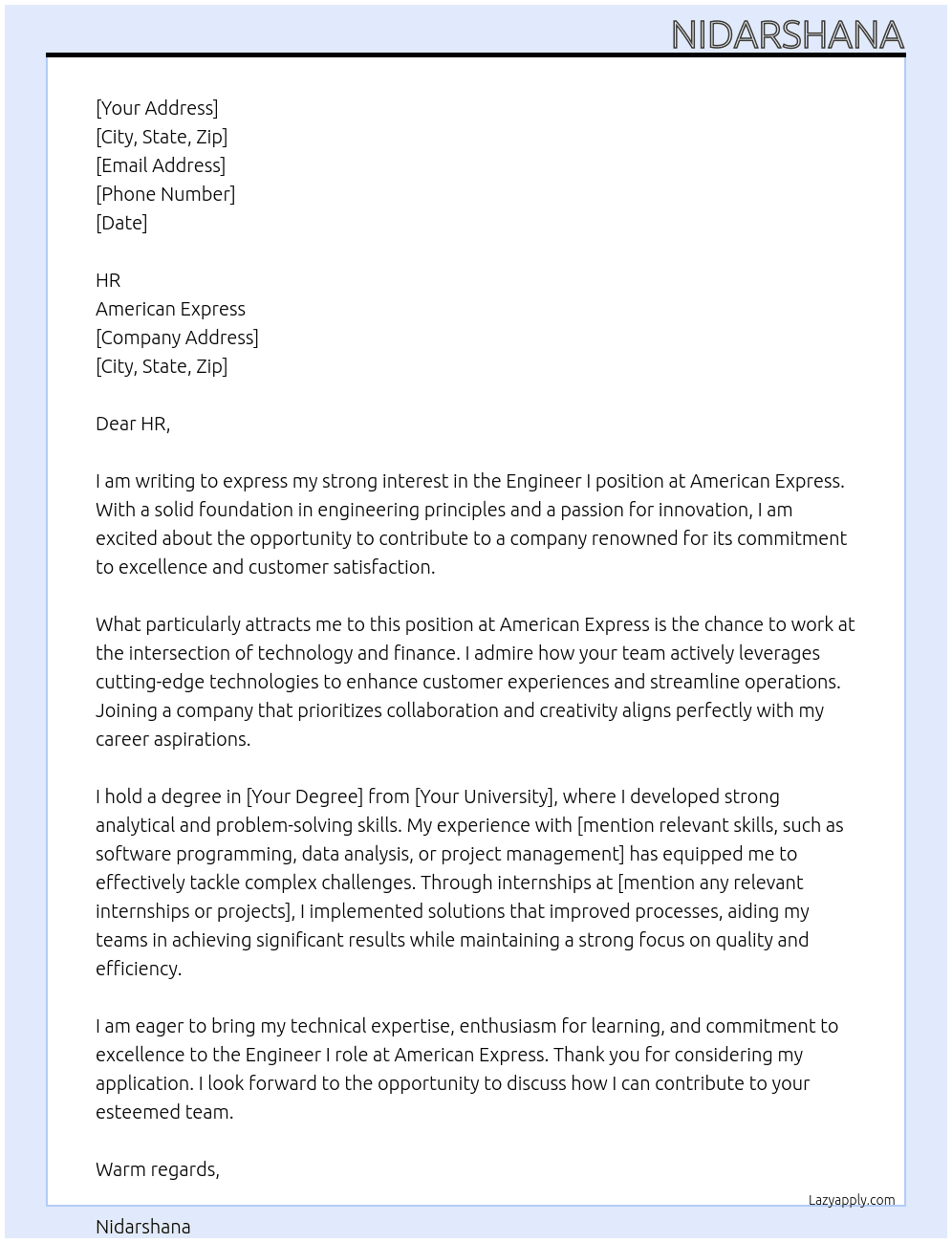 Cover letter for engineer i - LazyApply