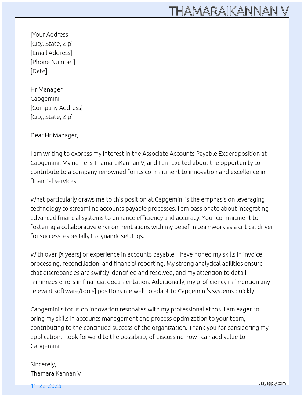 Cover letter for associate accounts payable expert - LazyApply