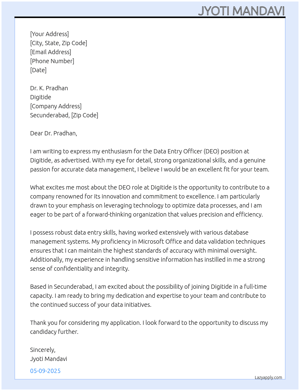 Cover letter for deo - LazyApply
