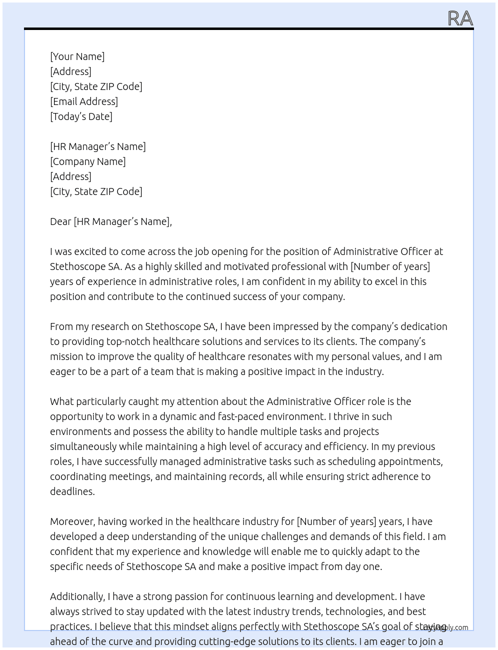 Administrative officer At Stethoscope SA Cover Letter