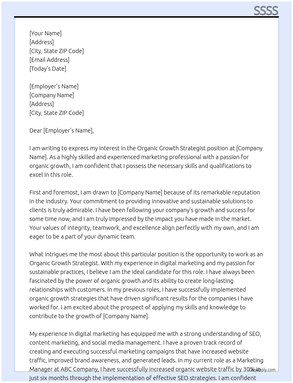 Organic Growth Strategist At ssss Cover Letter