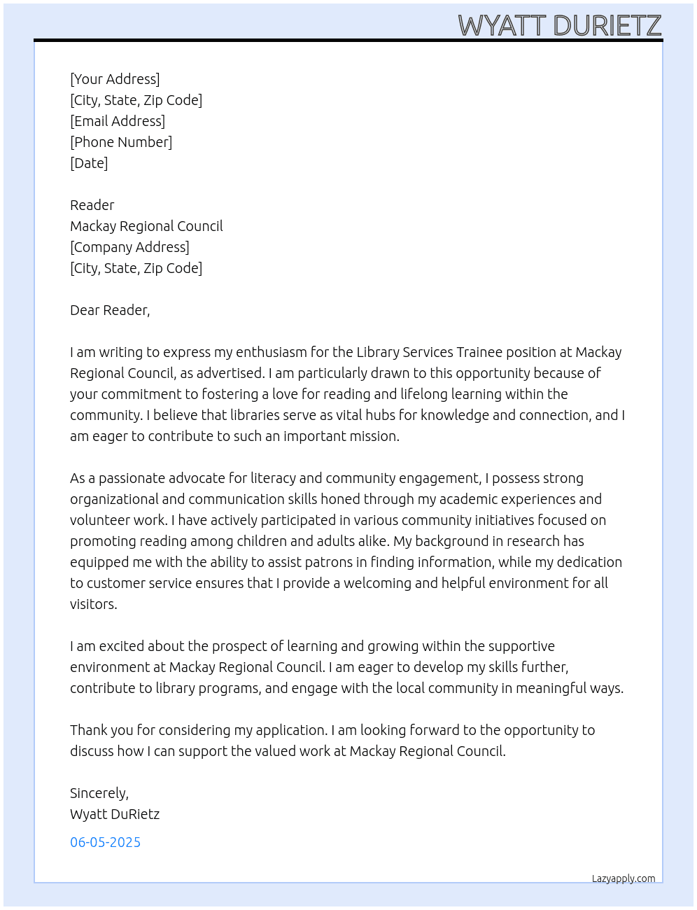 Cover letter for library services trainee - LazyApply